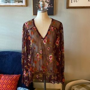Anthropologie | Floral Mesh Blouse
